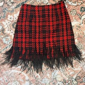Red and Black Plaid Fringe Mini Skirt